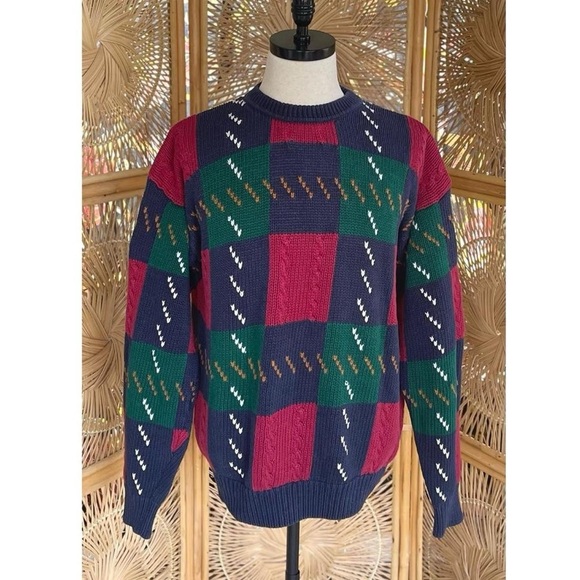 Vintage St. John’s Bay Chunky Color Block Knit Red Green Blue Crewneck Sweater - Picture 7 of 8